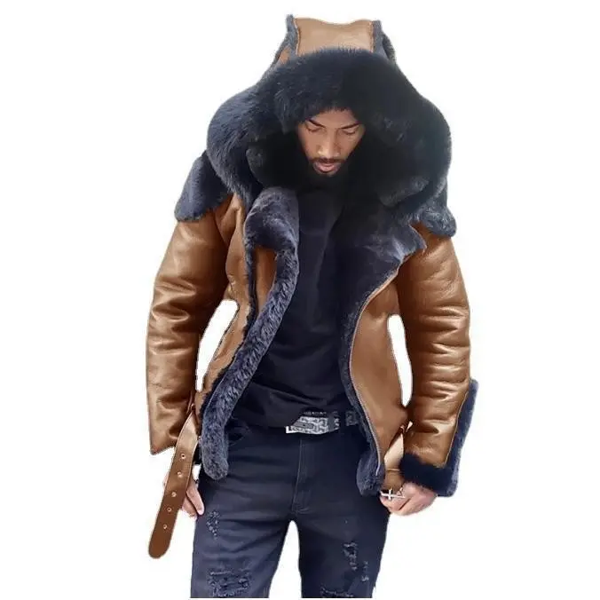 Winter Faux Fur Leather Jacket Fitted Long Sleeve Casual Rock Style Medium Length in Green Black Wine Red Brown Sizes S to 5XL