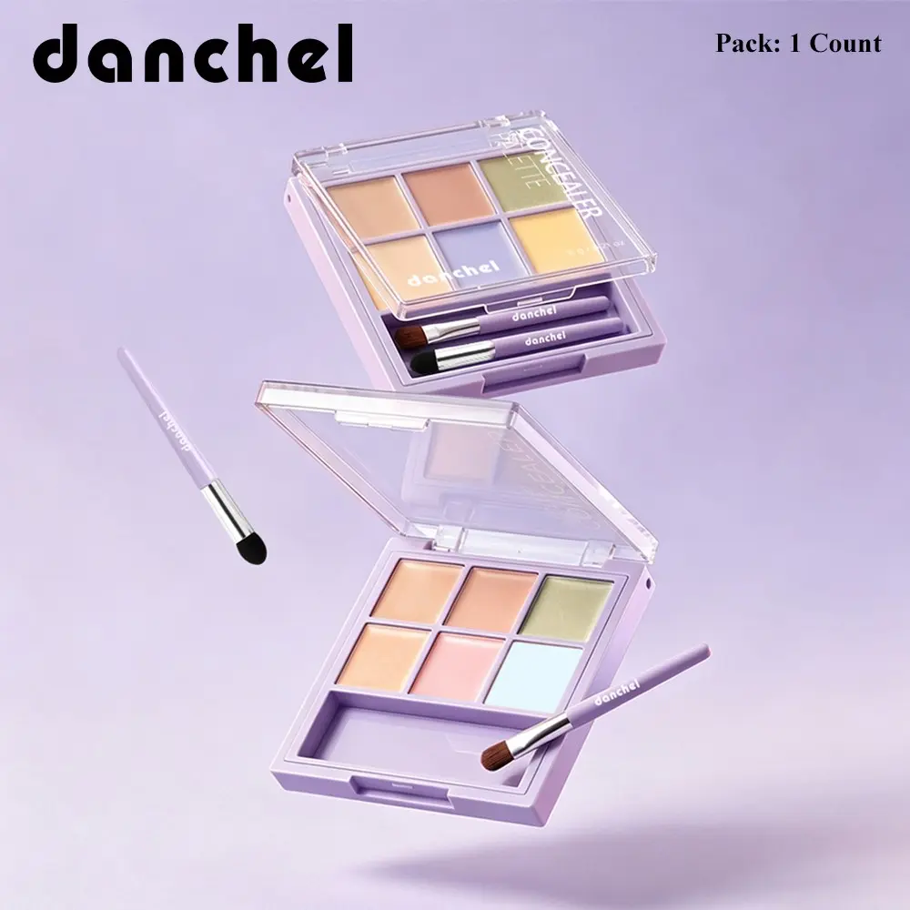 danchel Versatile 6‑Shade Concealer Palette with 2 Brushes, All‑in‑One for Concealing, Color‑Correcting & Brightening, Matte Finish, Soft Smooth Cream Texture, Blends Seamlessly, 2 Shades Available