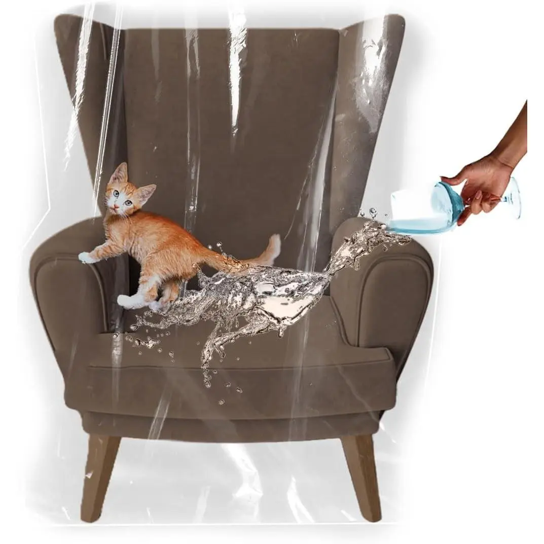 Heavy Duty Clear Plastic Chair Covers Protectors for Recliner | Durable vinyl protector shield for armchair recliner against pet scratches, hair, dust, spills; simply wipe clean.