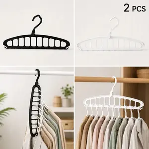 Heavy-Duty Rotatable Folding Clothes Hanger, 2 Count Modern Space-Saving Large-Capacity Rotating Clothes Hanger for Wardrobe & Dormitory, Bedroom Organizer Accessories, Household Items, Space Saving Hangers, Plastic Hangers, Storage Hangersa