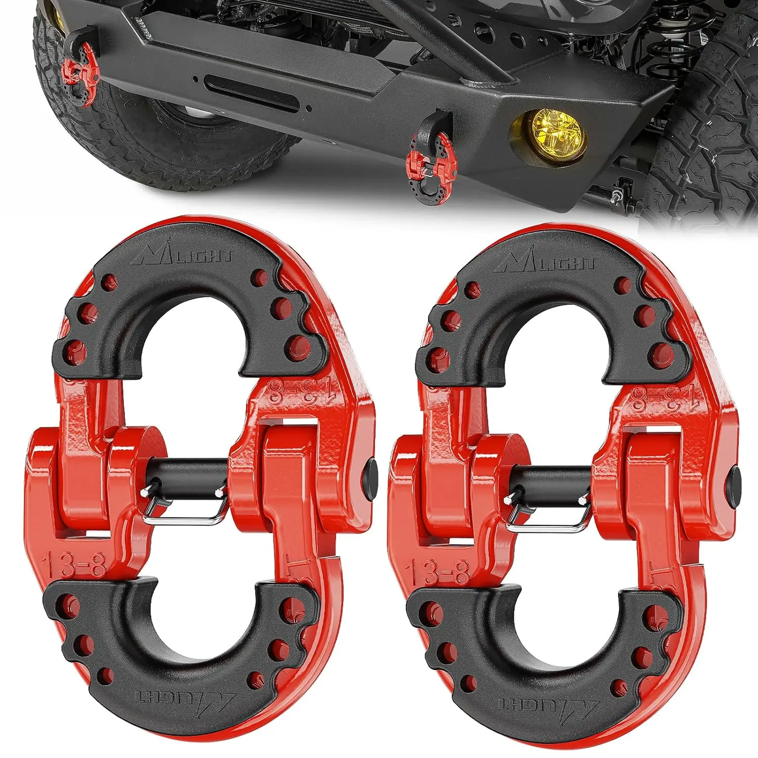Nilight Safety Chain Connector Link, 1/2In Tow Hitch Hammerlock Coupling Link, 2 Pack Forged Steel Tow Chain Connector for Chain Link/Recovery Rope Link/Shackle, 12000 lbs Load Limit, Red