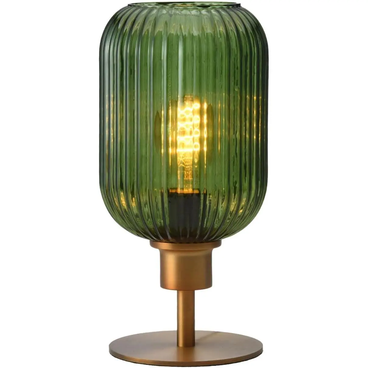 Vintage Mid Century Table Lamp with Thickened Striped Glass Shade, Dimmable for Indoor Use, LED Bulb Included, Built-In Timer, Soft Glow Green Table Lamp