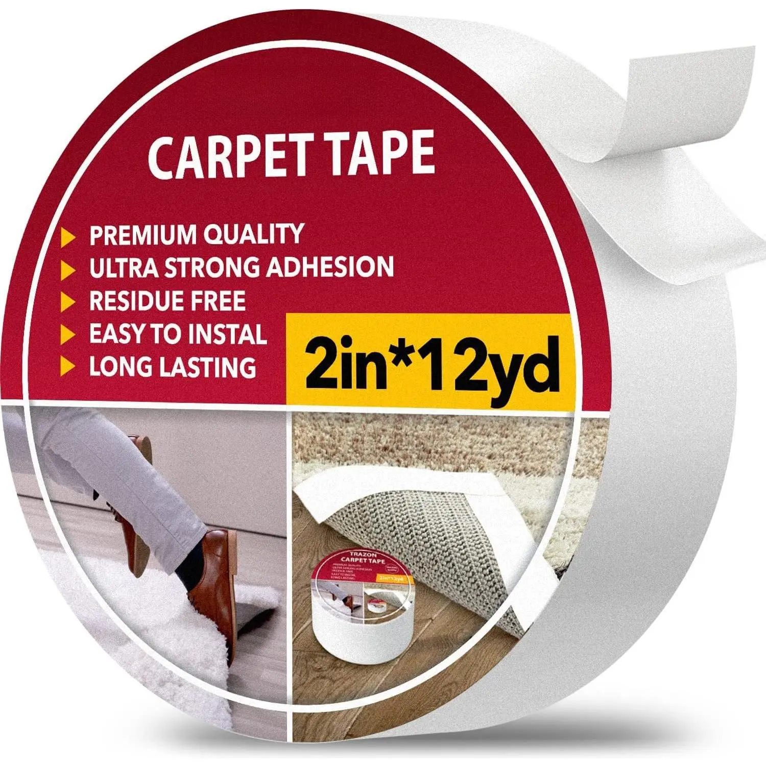 Carpet Tape Double Sided - Rug Tape Grippers for Hardwood Floors and Area Rugs - Carpet Binding Tape  Adhesive and Removable, Heavy Duty Stickers Grip Tape,  Free (2 Inch / 12 Yards)