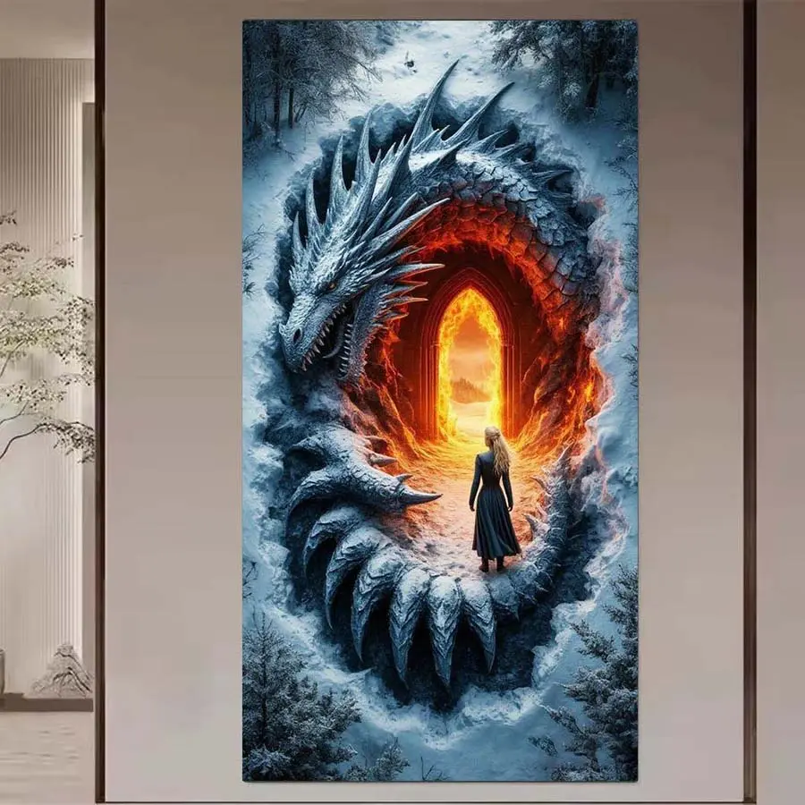1 DIY diamond painting kit, 5D diamond art kit, DIY decoration, ice dragon, arch, woman diamond painting kit, full round drills, mosaic, diamond art, DIY art home decor, suitable for Christmas.