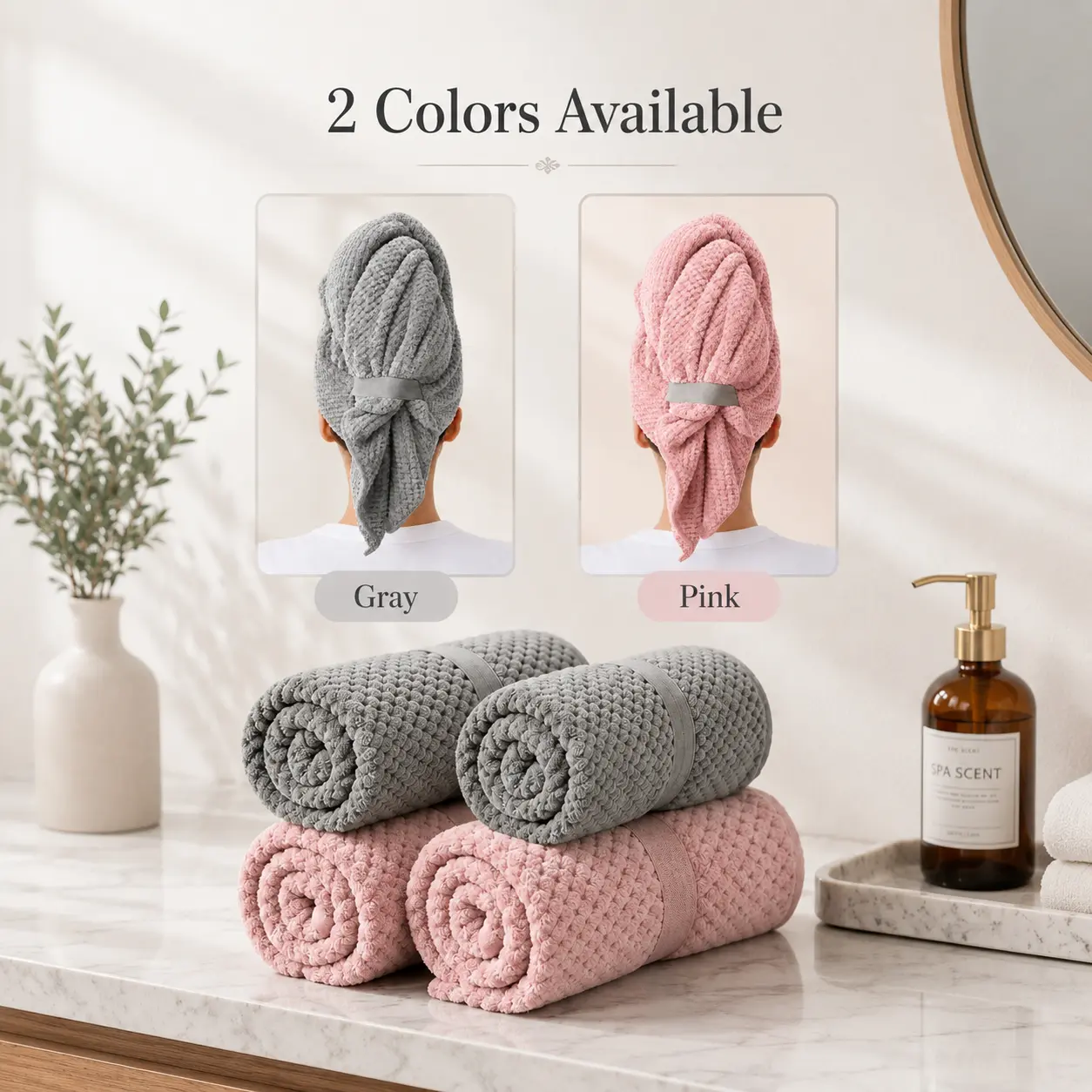 Microfiber Curly Hair Plopping Wrap with Elastic Strap, Large Solid Color Soft Absorbent Hair Drying Turban for Travel