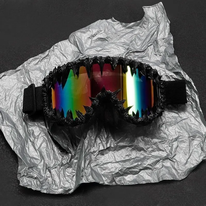 Unisex Punk Style Irregular Sports Sunglasses, Lightweight Plastic Frame, Dark Smoke Lens, Windproof Sandproof Multi-Sports Eyewear for Cycling Hiking Skiing, Handmade Craft Festivals Use