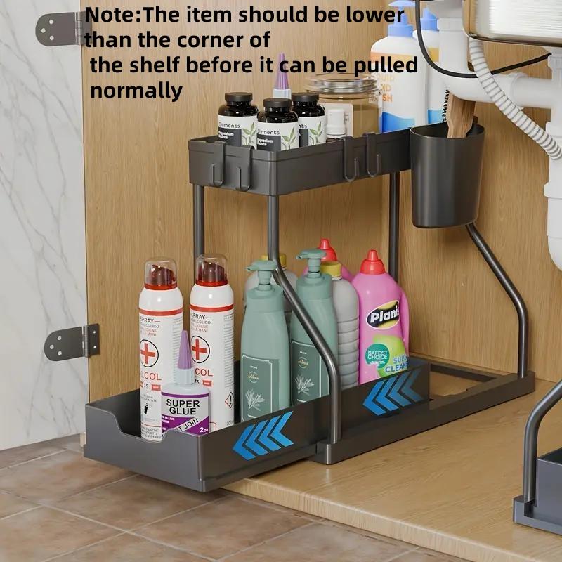 2 Layer Pull Out Storage Rack, 1 Count Large Capacity Adjustable Dividers Drawer Organizer, Kitchen and Bathroom Storage Rack, Double Tiers Cutlery Holder, Home Organizer for Kitchen and Bathroom, Drawer Dresser Organizer, Kitchen Sink Rack