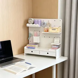 Multifunctional Desktop Organizer Rack, Cosmetic Storage Shelf with Hooks, Drawer Design, Layered Shelving, DIY Assembly Required