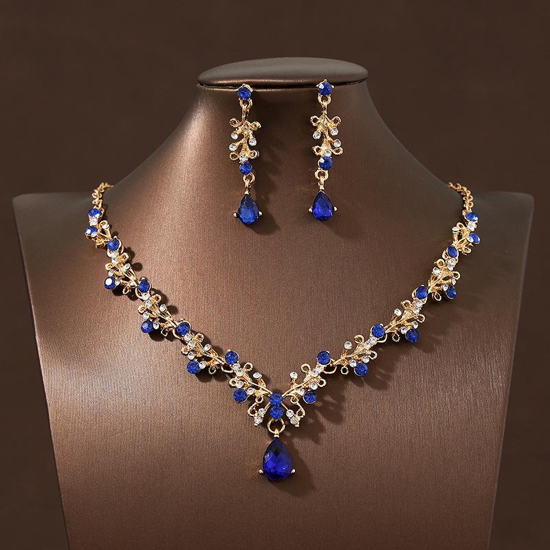 Vintage Emerald Green Teardrop Necklace Set, Women's Necklace & Earrings Set, Luxury Bridal Jewelry for Wedding & Banquet