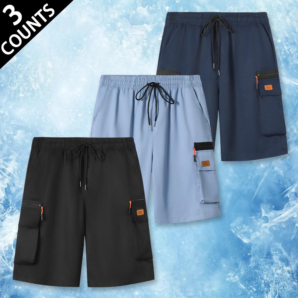 Premium Quick Dry Mens Light Blue Cargo Shorts Casual Drawstring Elastic Waist Zipper Pocket Breathable Athletic Shorts for Gym Workouts Running and Daily Activities