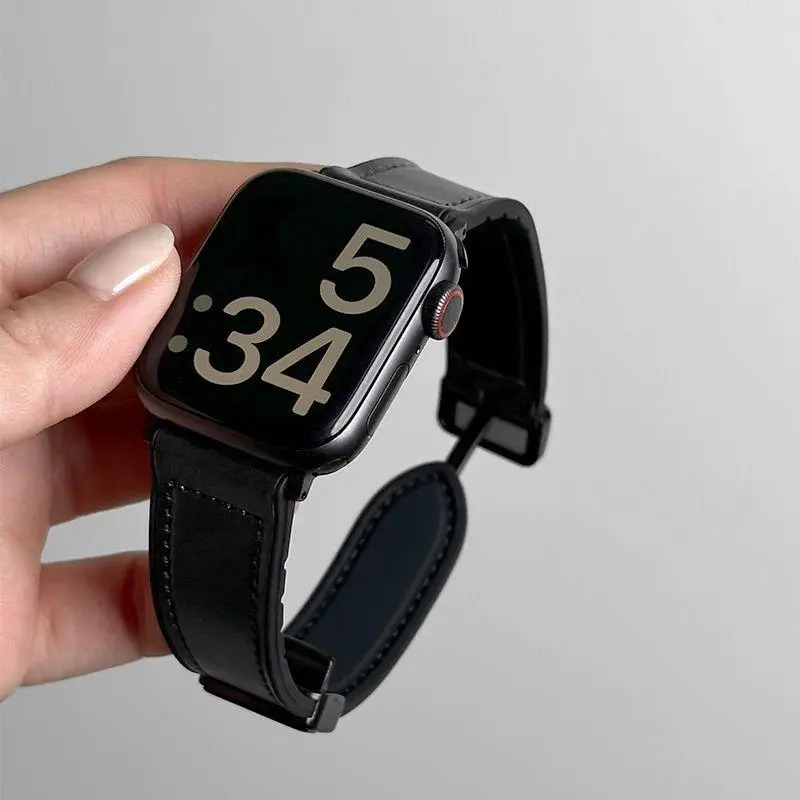 High-End Crazy Horse Texture Silicone Leather Smartwatch Strap, Magnetic Foldable Buckle Wristband, Stylish Accessory for Compatible S10, S9, SE2 Watches – Sports & Leisure Fashion Accessory, Accessories Smartwatch Compatible Bands Smart Watch Straps