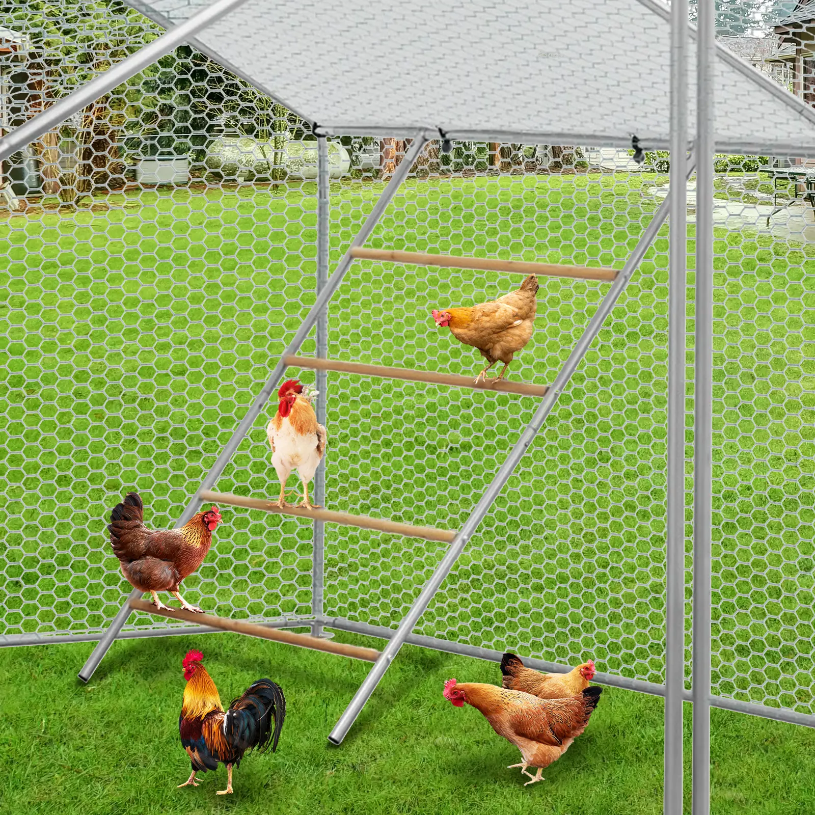 55x39in Chicken Coop Perch with Wood Roosting Bars, Space-Saving Multi-Hen Stand, Easy Clean, Quick Setup for Home Coops