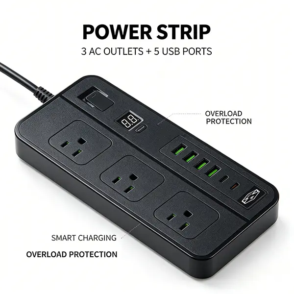 Multi-Function Desktop Socket, Surge Protection & Anti-Shock, with Timing Control, USB Fast Charging Ports & 2M Power Cord electrical outlet extender