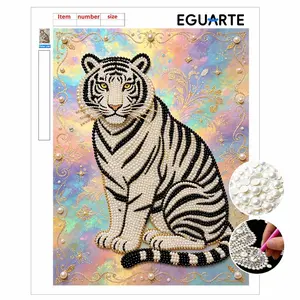 DIY Pearl Painting Kit, Frameless Tiger Pattern, Self-Stick Canvas, Stress Relief Craft, Home Wall Art, Mosaic Jewelry Gift, Festival Present