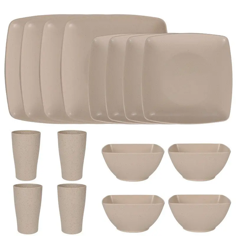 16pcs Classic Square Tableware Set, Square Plates And Bowls Sets, 8 Plates, 4 Bowls, 4 Cups, Dishware Sets, Dishwasher Safe, Ideal for Home, Picnic, Travel, Outdoor, Festive Events
