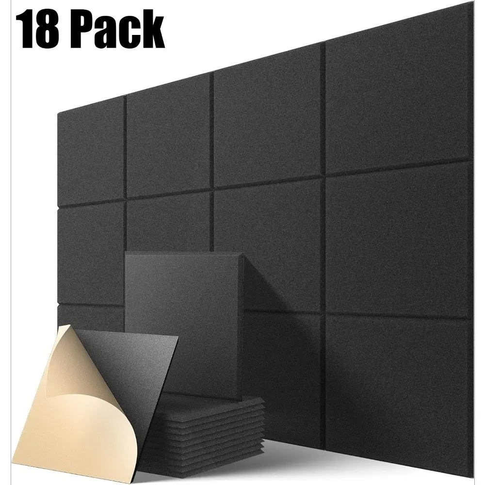 18-Piece Self-Adhesive Soundproof Panels, 12" X 12" X 0.4" High-Density Foam, Wall Insulation for Home and Office Noise Reduction, Acoustic Wall Panels