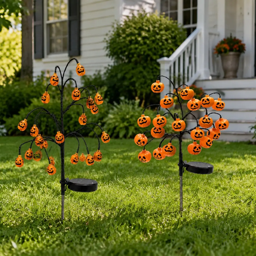 Halloween Solar LED Outdoor Pumpkin Stake Light, 20 Leds, Solar Powered, Ideal for Yard, Lawn, Garden, Pathway Decorations