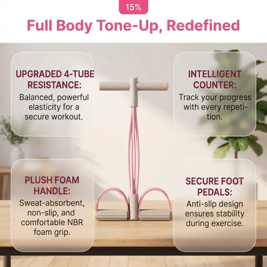 Tone Your Thighs, Arms & Abs?Natural Latex Foot Pull Rope Home Fitness