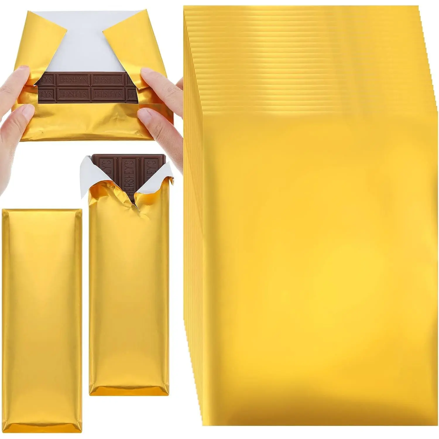 Tanlade 200 Pcs Gold Chocolate Bar Wrappers Bulk with Thick Paper Backing, 7.5 x 6 Inch Aluminum Foil Candy Wrappers Individual Gold Foil Sheet for Homemade DIY Sweet Candy Gift Packing Party Supplies