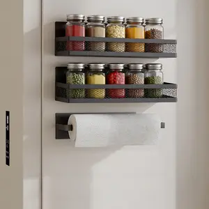 Premium 3/5-Pack Magnetic Refrigerator Spice Rack, High-Quality No-Drilling Paper Towel Holder, Heavy Duty Space-Saving Kitchen Side Wall Storage Shelf, Elegant Moisture-Resistant Home Organizers