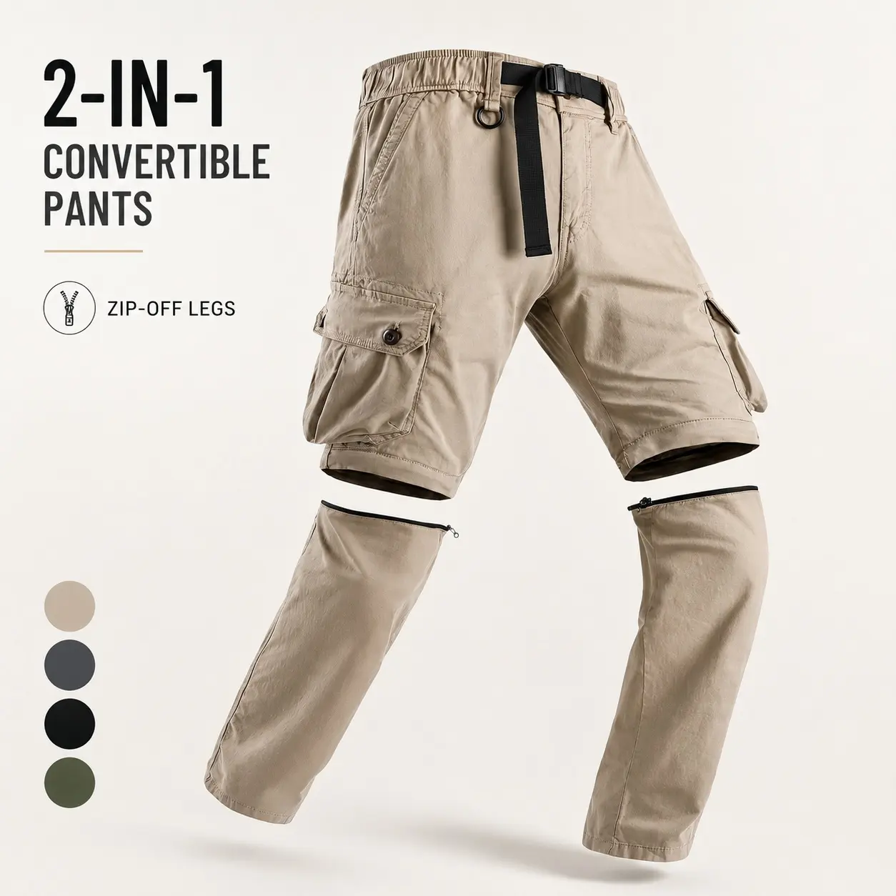 Men’s 100% Cotton 2-in-1 Convertible Cargo  - Zip-Off Utility  to Shorts with Multi-Pockets for Outdoor Travel Work mens linen