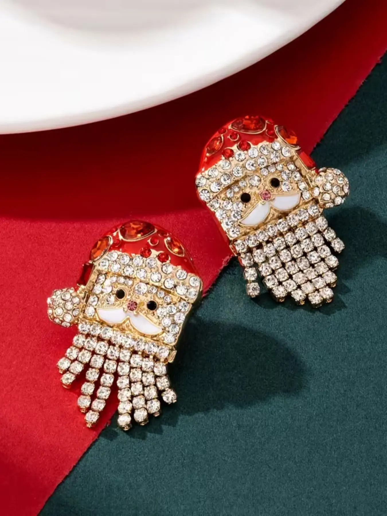 Christmas Colorful Rhinestone Santa Earrings, Party Jewelry, Gift for Christmas, Mother's Day, Valentine's Day, Retro Style