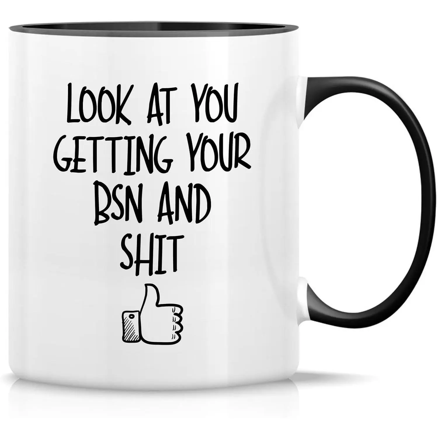 11oz Washable Ceramic Nursing Student Graduation Mug - BSN RN, White with Black Handle, Text Print Sarcastic Inspirational Coffee Cup, Kitchenware Drinkware Gift for Graduation