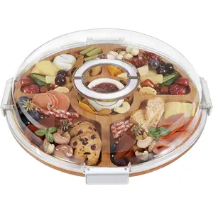 Renmxj Charcuterie Board with Clear Lid, Picnic Portable Cheese Board Charcuterie Boxes, Meat Fruit Serving Tray Platter, House Warming Gifts New Home, Gifts for Women (White, 5 Compartments)