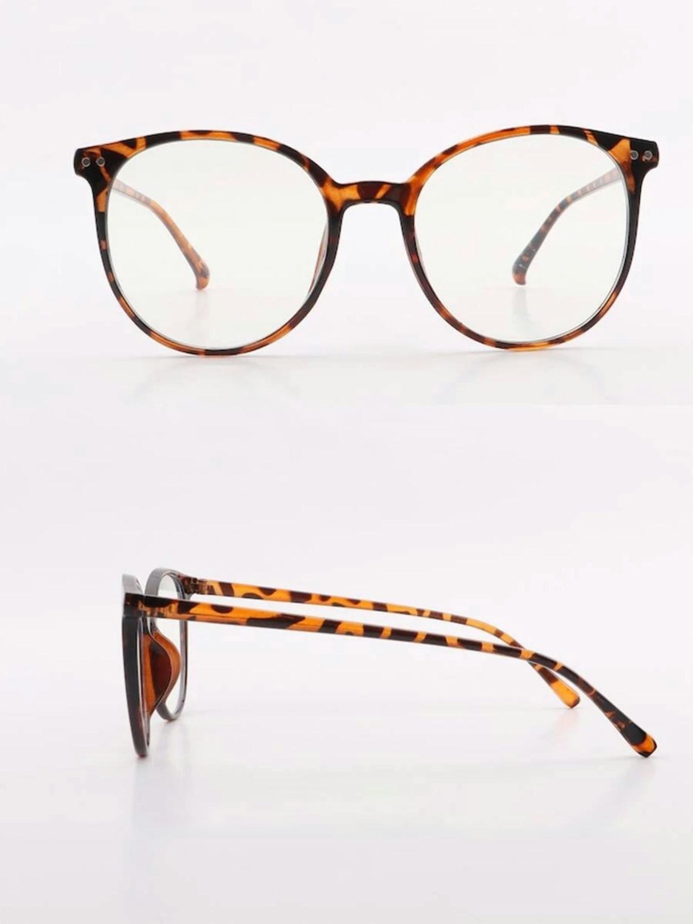 Women's Round Frame Anti-Blue Light Fashion Leopard Pattern Eyeglasses, Daily Wear Transparent Eyewear Accessories, Polycarbonate Material, Cute Style
