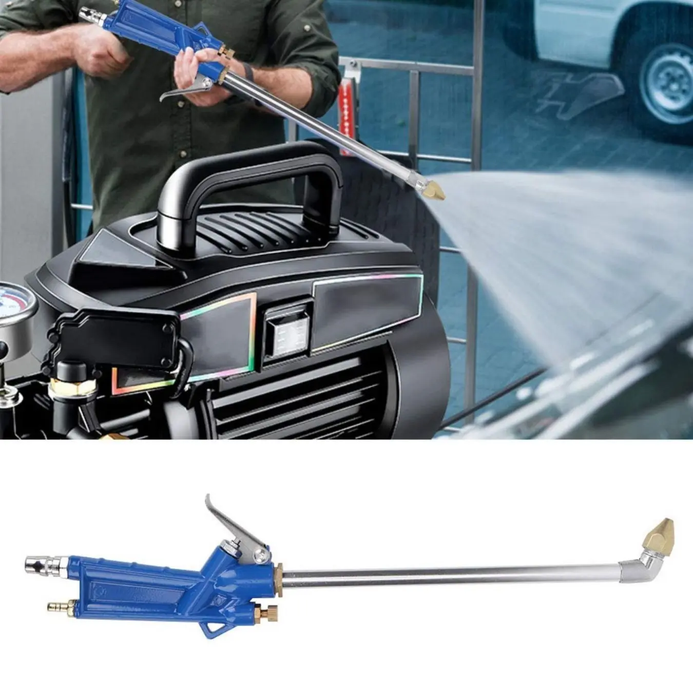 High Pressure Pneumatic Engine Cleaning Spray Gun with 4Ft Flexible Hose & Bend Nozzle, Air Blow Cleaner for Dust & Grime Removal, Portable Auto Water Sprayer for Car Engine Maintenance