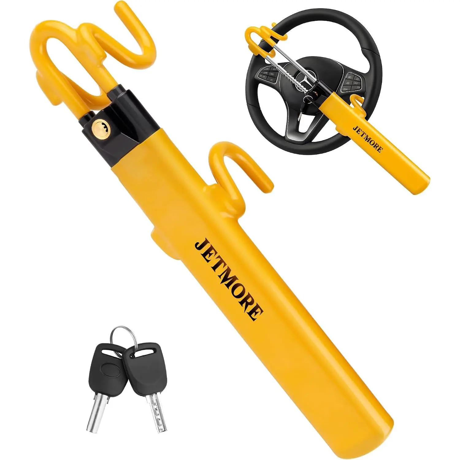 Steering Wheel Lock Adjustable Car Anti Theft Device Reinforced Steel Lock with Double Hook Design Car Locks with Keys Heavy Duty Lock for Cars Trucks SUVs Car Accessories Wheel Lock