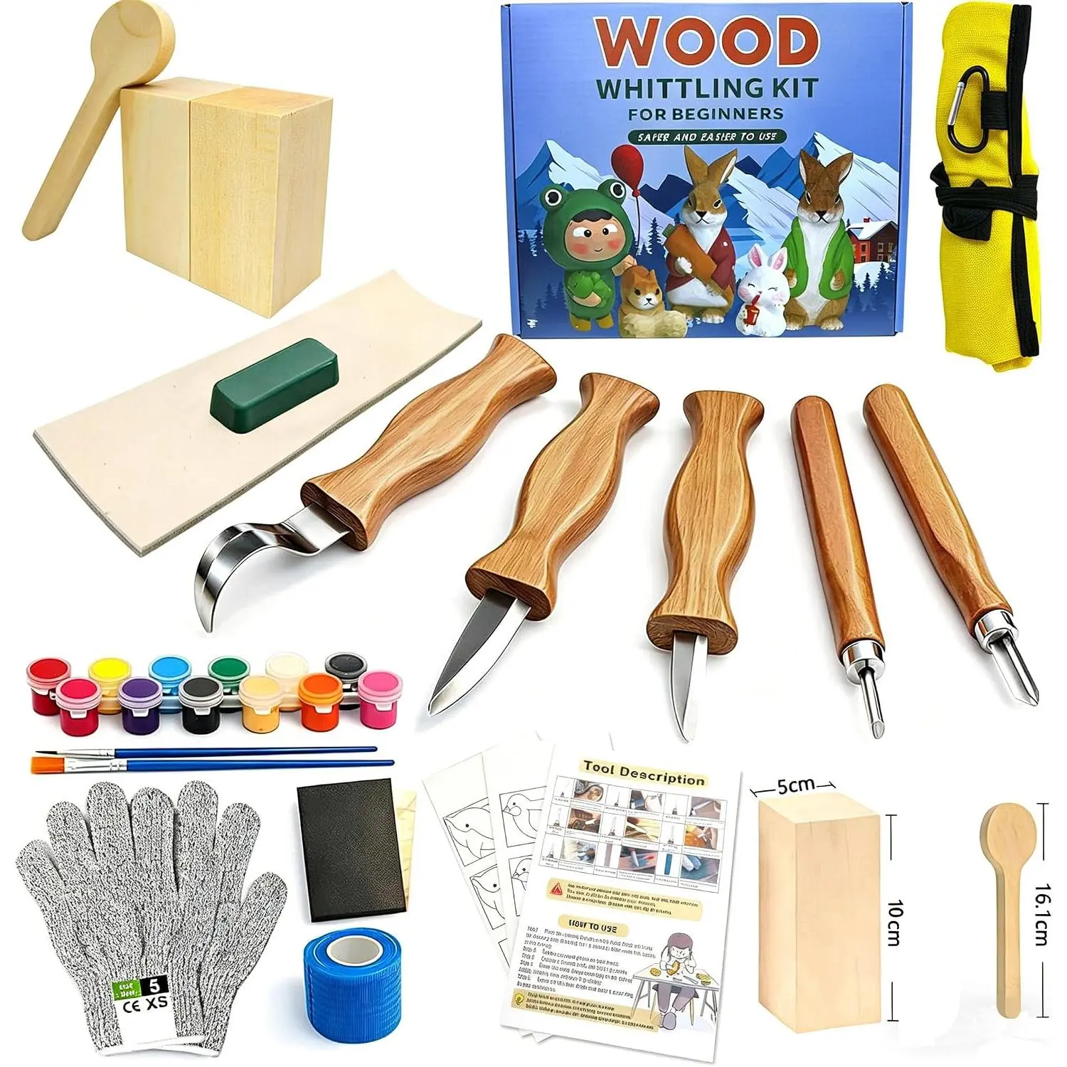 Carving Kit,Multifunctional  Carving Whittling Kit, Safety Carving  with Basswood Blocks, Tools, Protective Gear, , DIY Craft Hobby  for  Teens Adults Beginners