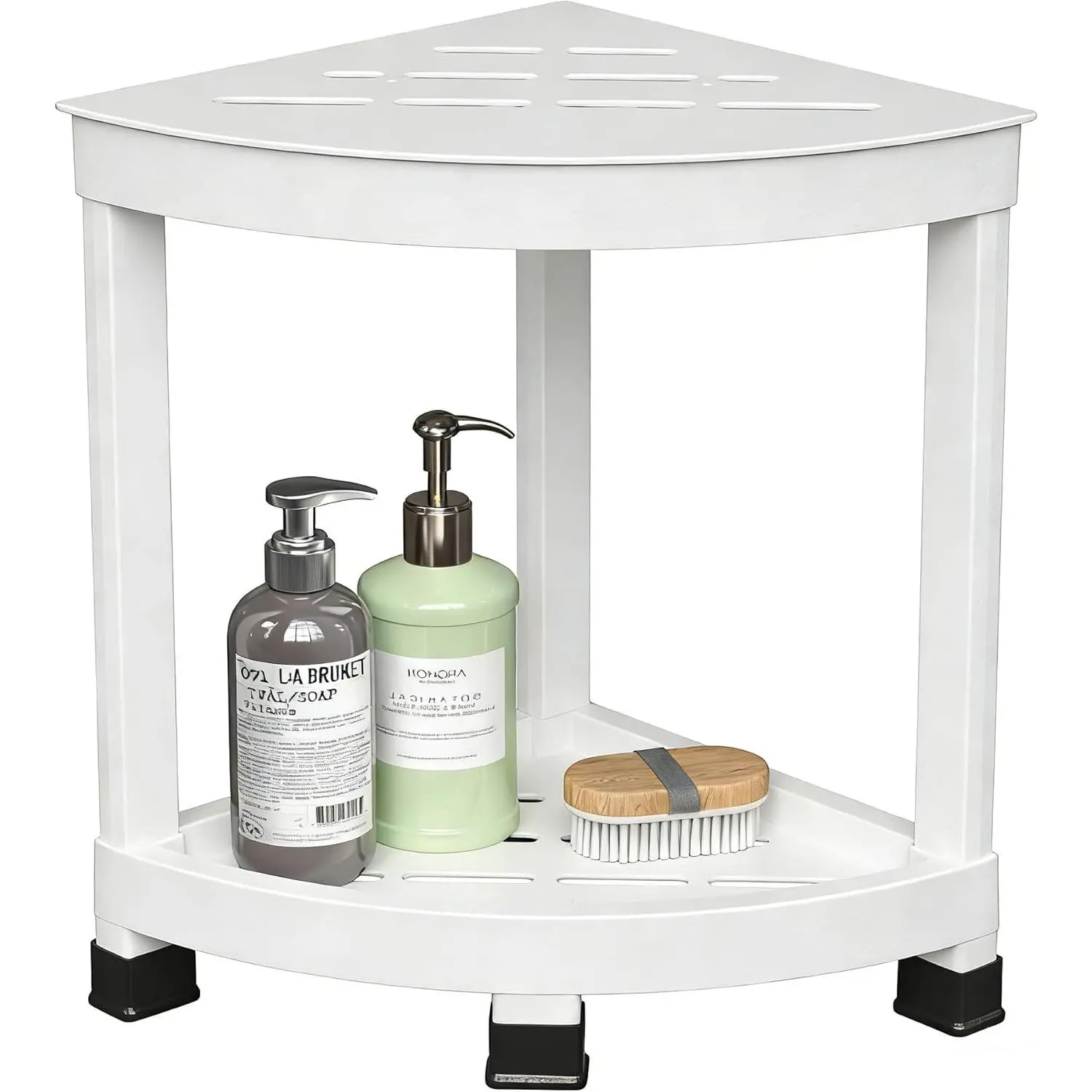 Corner Shower Stool for Inside Shower, Waterproof Shower Bench for Shaving Legs, Plastic Anti-Fracture Shower Seat/Foot Rest with Baffle Storage Shelf, Rapid Assembly DIY Shelf (White)