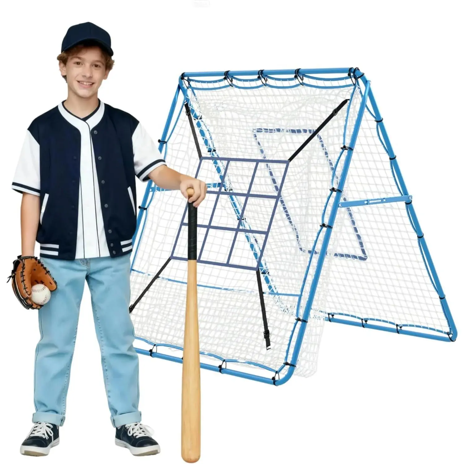 2-in-1 Baseball Rebounder & 9-Pocket Pitching Net, 5x4FT Adjustable Pitchback Training Net with 5-Gear Angle Adjustment for Baseball, Softball, Golf Solo Practice, Heavy Duty Iron Frame, No Brand
