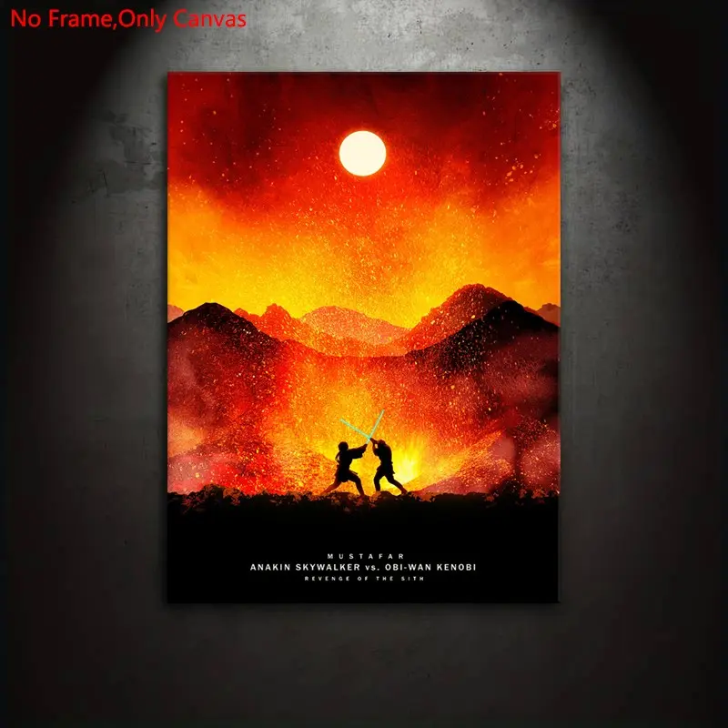 1Piece/Set Frameless Canvas Painting Print Poster,Classic Retro Minimalist Silhouette Expressionism Pop Art,Anakin vs Obi-Wan,Perfect Gift for Movie Lovers,Ideal Gift for Bedroom,Study,Office,Living Room,Dorm Hallway,Kitchen,Mural,Wall Decoration Room