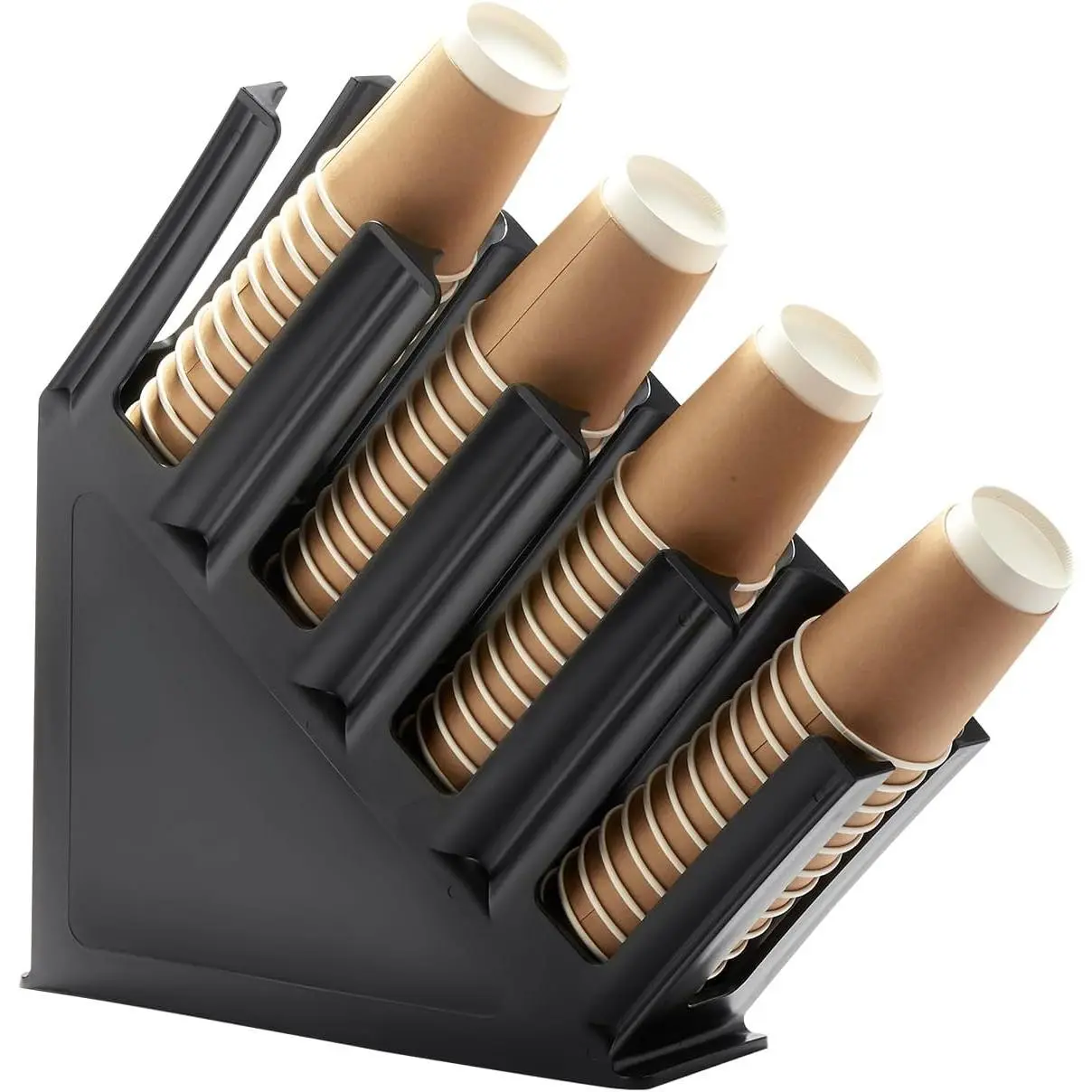 Paper Cup and Lid Holder, Disposable Paper Cup Dispenser 4 Compartment Coffee Cup and Lid Storage Organizer Holder for Countertop Coffee Station Bar Restaurant Breakroom