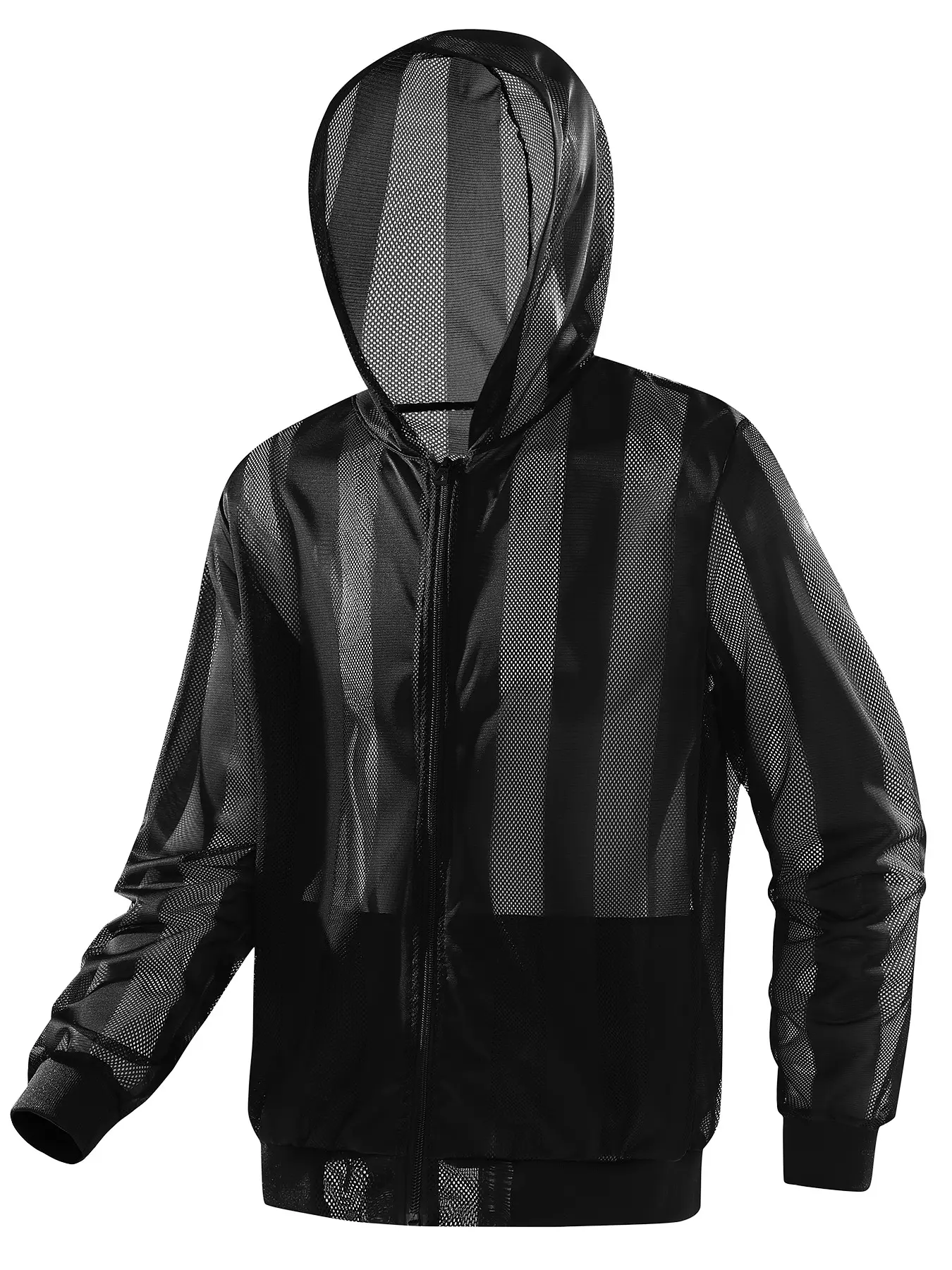 Men's Summer Ice-Feel Breathable Mesh Hooded Long Sleeve Sun Protection Jacket Coats, Lightweight Sweat-Wicking Hollow Out Outerwear, Ideal for Casual Wear Lightweight Jackets