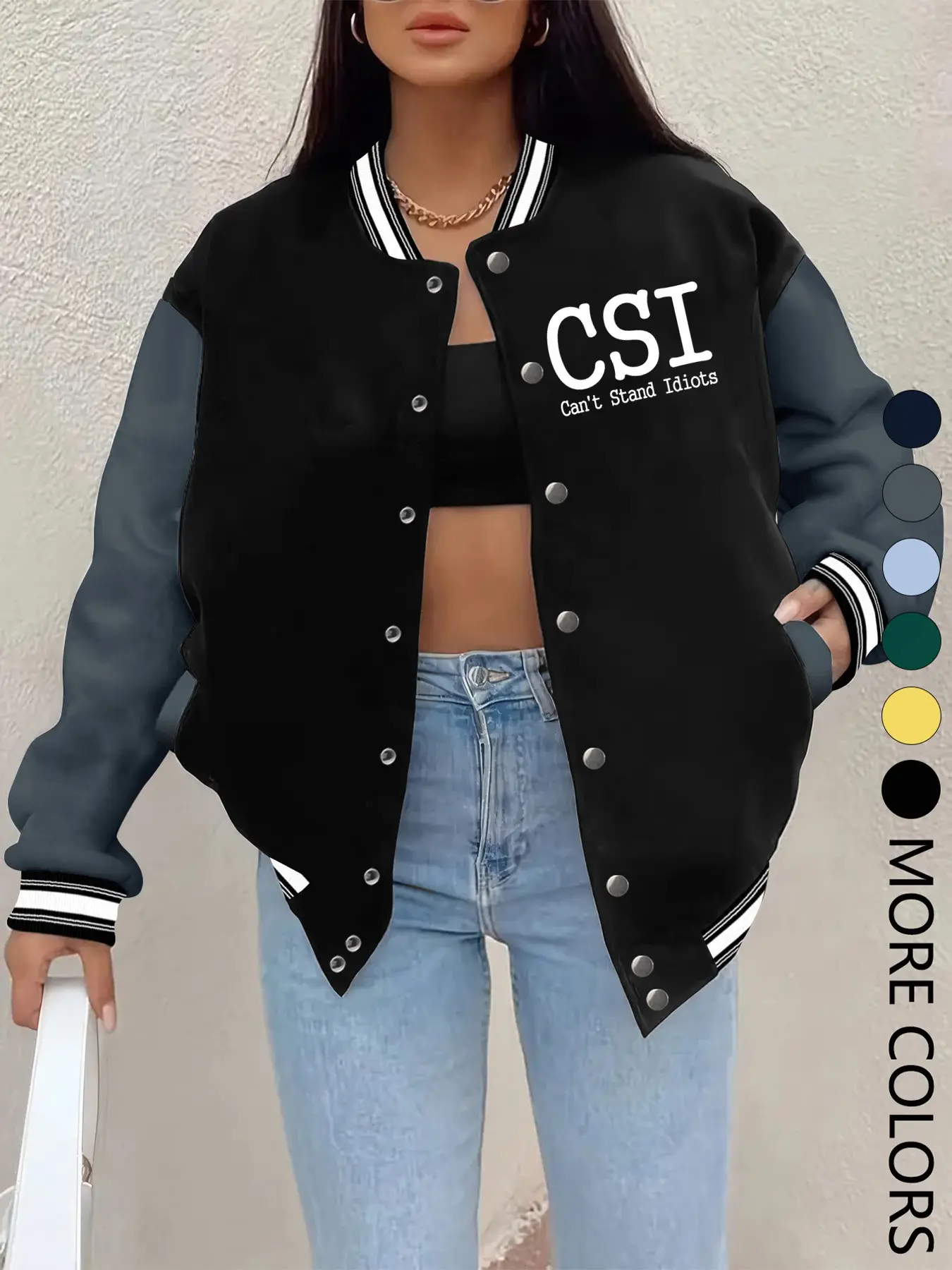 New Women's Baseball Jacket for Fall Winter, Creative Letter Print, Casual Sport Coat, Comfortable Versatile Jacket, Hip-Hop Style, Multiple Colors