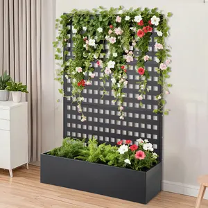 36×18×72 Inch Metal Raised Garden Bed with Trellis, Drainage Hole Design Tall Planter Box, Outdoor Planting Container for Climbing Veggies and Blooms