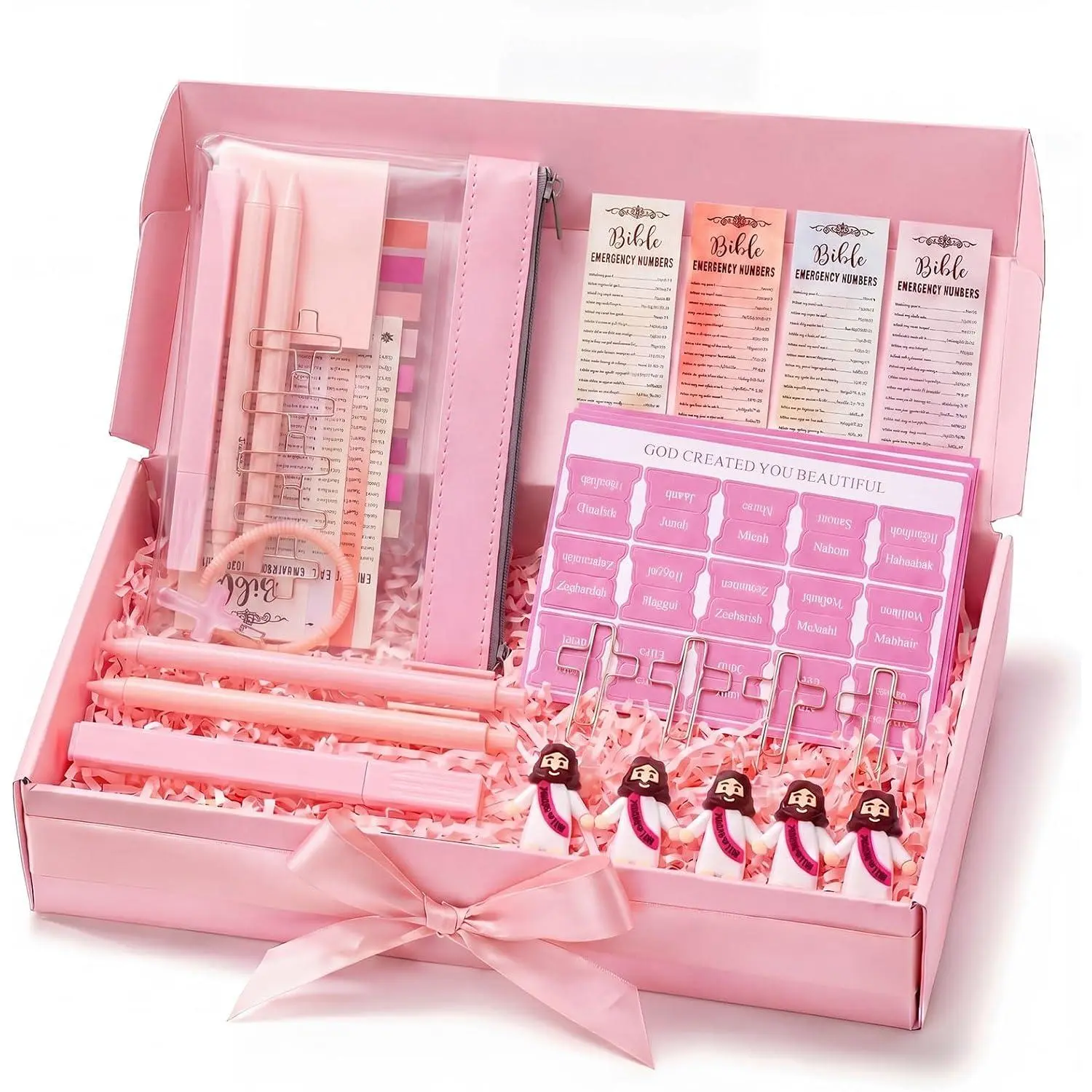 27 count  Study Kit for Women,  Journaling Supplies Set with No Bleed Highlighters, Pens, Sticky Notes, Index Tabs, , Bracelet,  Figurine, Christian  Set(No Box)()
