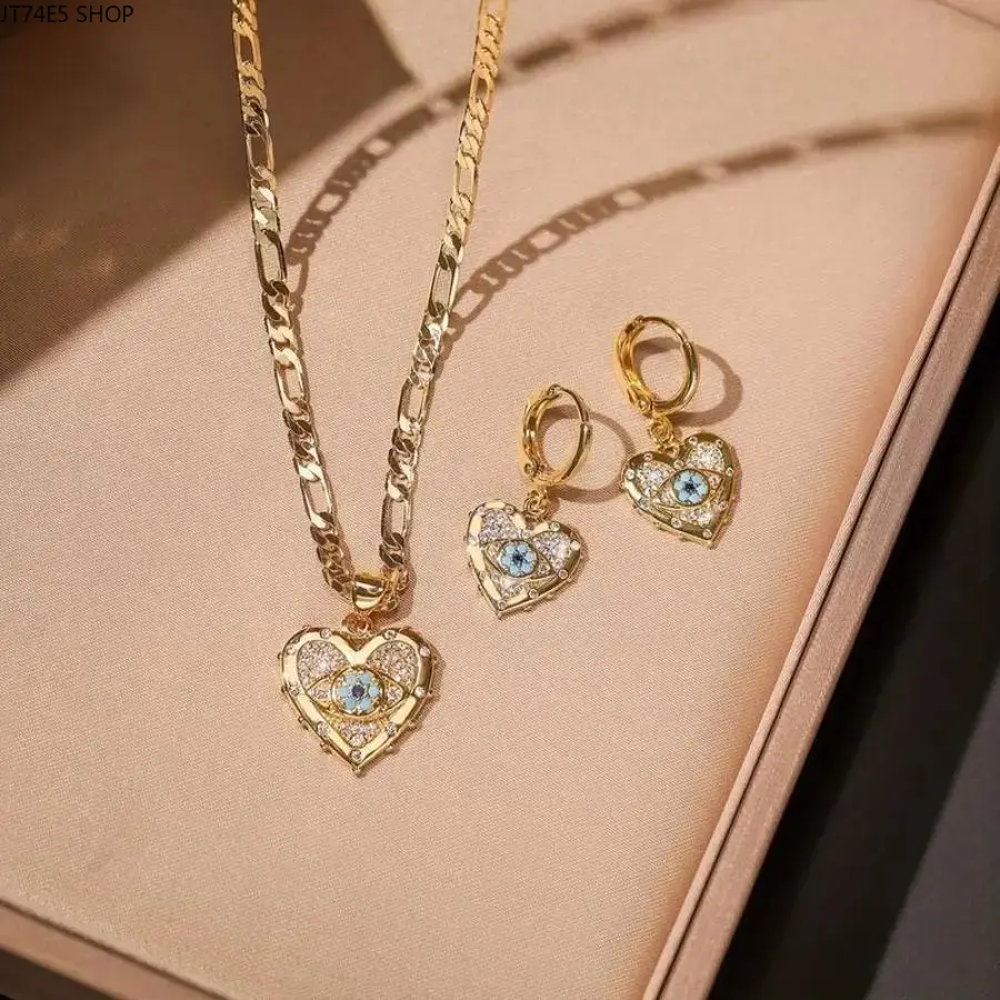 2PCS 14K Gold Plated Open Twist Eternity Blue Eye Pendant Necklace for Women, Luxury Retro Neck Jewelry for Party Daily Summer Outfits