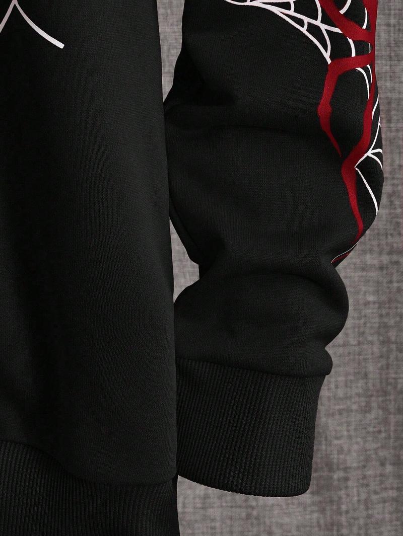 Boys' Spider Web Printed Pattern Hoodie Zipper Cardigan Sweater Hooded Sweatshirt Fleece Printed Casual Outdoor Pocket Sports Pants for Kids Ages 8-16 Years Old B2702