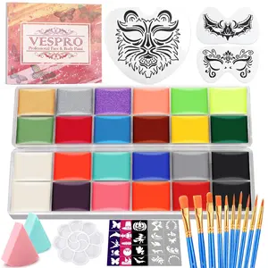 22 Colors Non-Toxic Professional Face Painting Kit for Kids and Adults, Includes Paint Tray, Sponges, Brushes and Stencils, Perfect for Party, Halloween Makeup