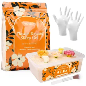 Silica Gel Flower Drying,5LBS Flower Drying Silica Gel Crystals,Color Indicating Flower Preservation Kit Contains Flowers Desiccant, Brush, Gloves, Plastic Box