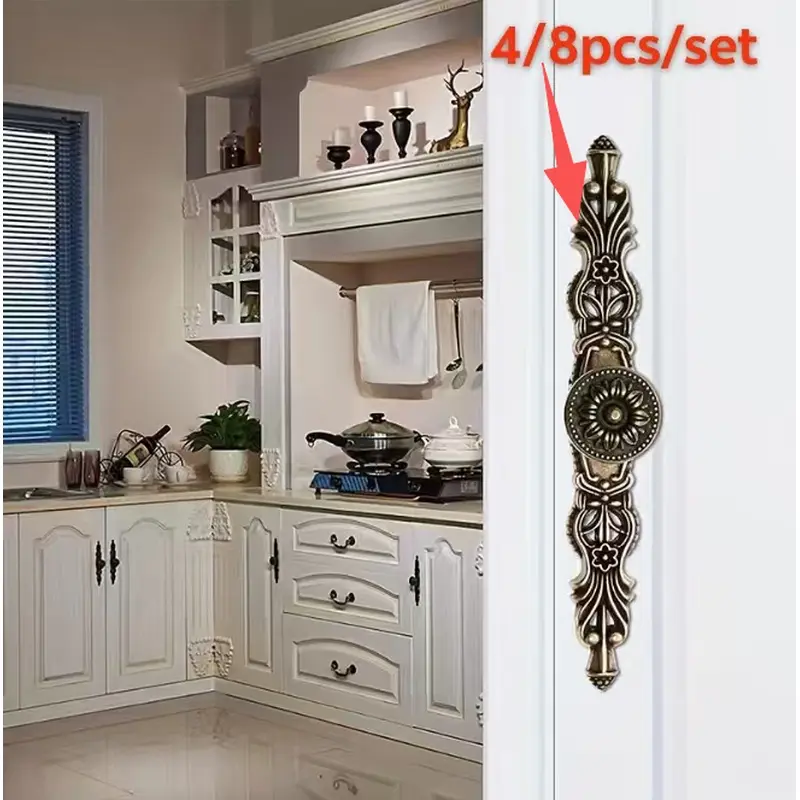 4/8pcs/set handle with fixed decorative plate, 6.57 inches, bronze cabinet handle, vintage handle for drawer furniture, bedroom kitchen cabinet door, with mounting screws.