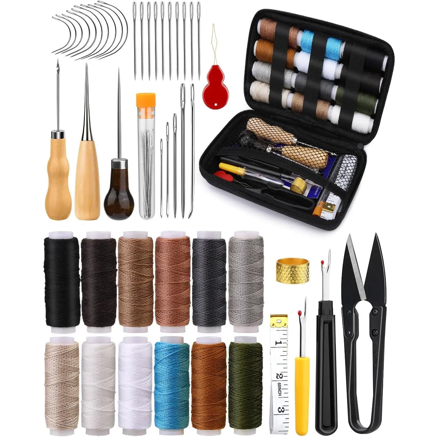 Sewing Kit, Needle and Kit with Upholstery Needles Sewing Awl Seam for Car Seats Carpets Shoes Backpacks DIY Crafting