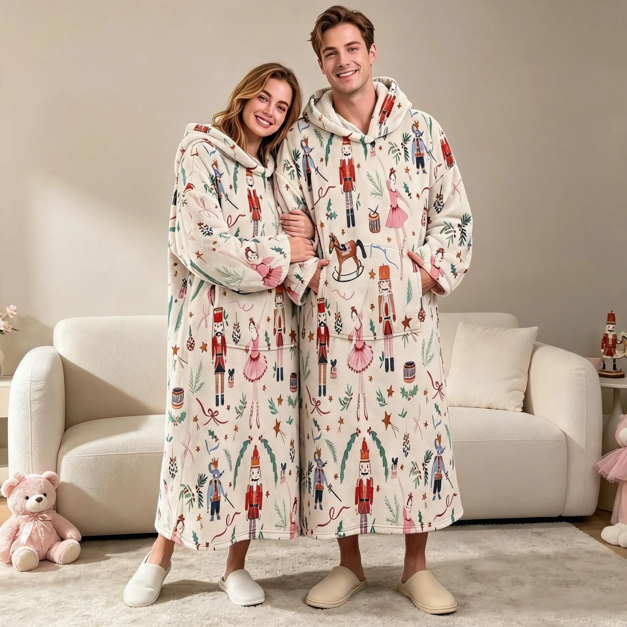 1pc Flannel Hooded Wearable Blanket, Couples' Soft Warm Cozy Throw, Digital Print Fairy Tale Design, Home Office Camping Travel Cover