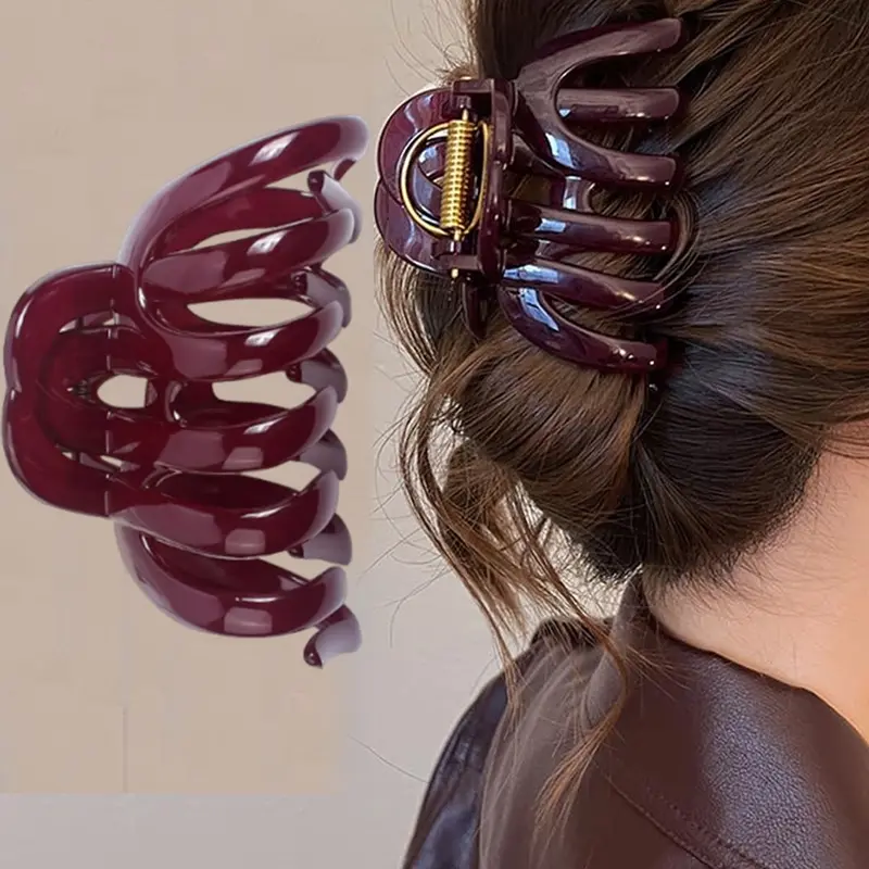 Red Large Hair Clips Anti Slip Clips For Girls Vintage Hair Claw Clips For Thick Hair Claws 3.54 IN Hair Clip Plastics Clips For Hair Barrettes Non Slip Hair Claw Clip Hairclips Girl Fashion Hair Accessories For Women