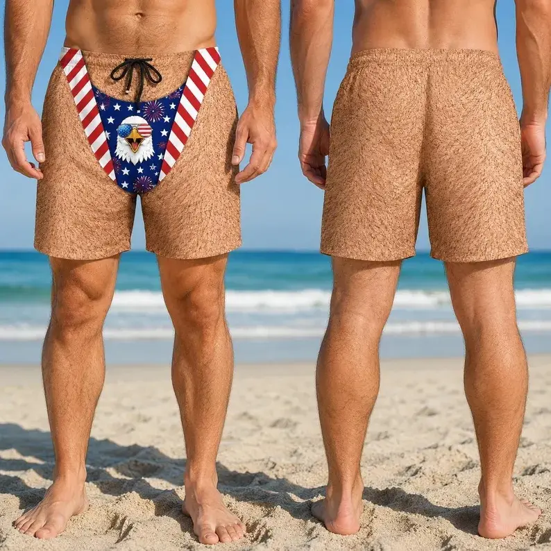Funny Custom Men Swim Shorts, Customizable 4 Skin Tones Textured Base,Elastic Drawstring Quick Dry Board Trunks, Hilarious Gag Bathing Suit for 4th of July, Bachelor Party & Beach Vacation #   TikTokMadeMeBuyIt #   TikTokShop # Men's SwimTrunks # USFlagSw