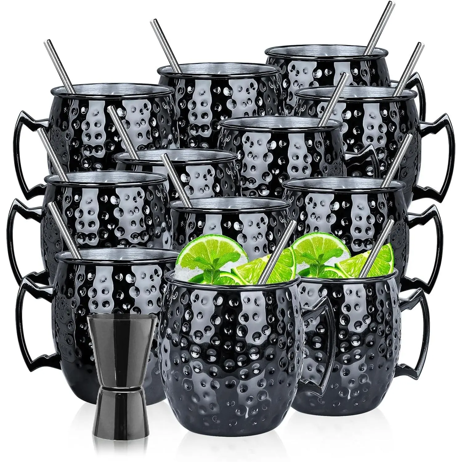 SuproBarware 12PCS Moscow Mule Mug Set, 18oz Stainless Steel Cocktail Mugs with 1/0.5oz Double Jigger, Perfect for Cold Drinks, Ideal Gift Choice